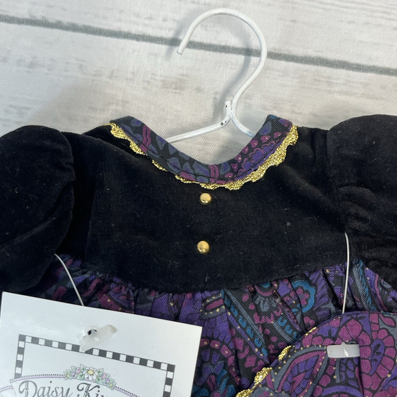 Daisy Kingdom 12" Doll Dress Dress w/ Hat Purple Paisley Black Velvet Vintage - Picture 2 of 5